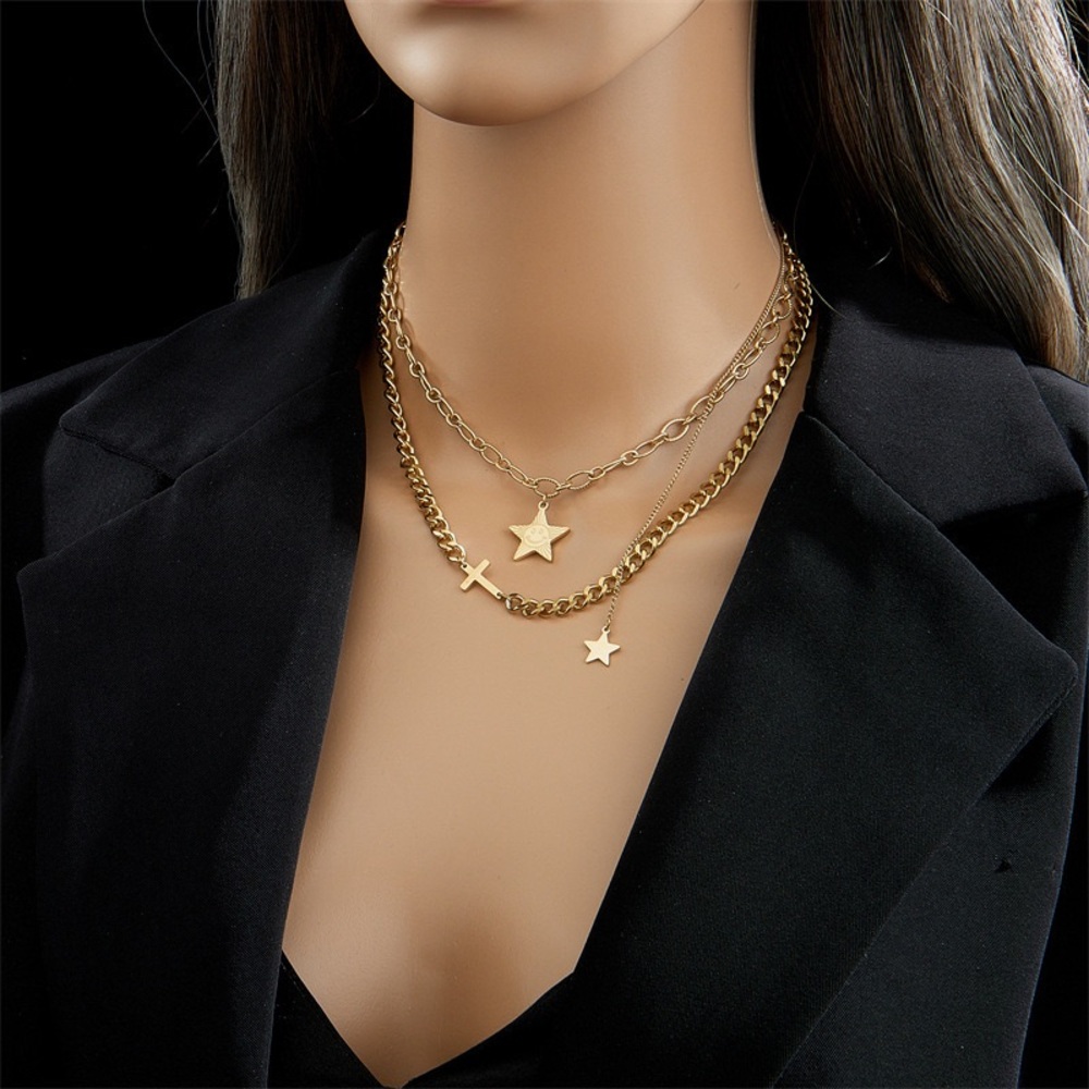 Planet Gold Layered Star Charm Necklace in Gold - Picture 3 of 4